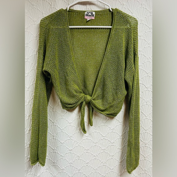 Future Collective Alani Noelle Green Knit Tie-Front Sweater - Picture 3 of 7